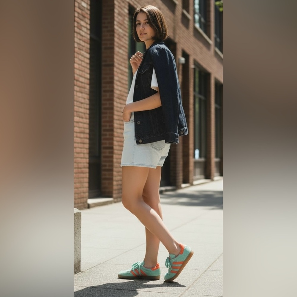 adidas Originals Mint Green Suede Sneakers with Orange Accents - Picture 10 of 11